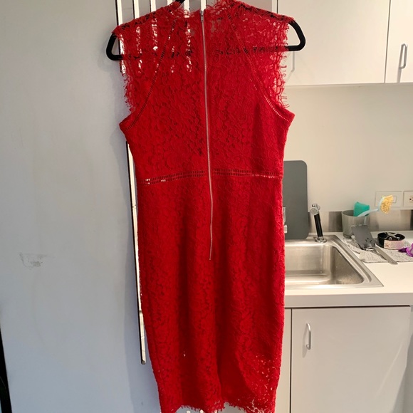 Red Lace High Neck Dress - Picture 7 of 8
